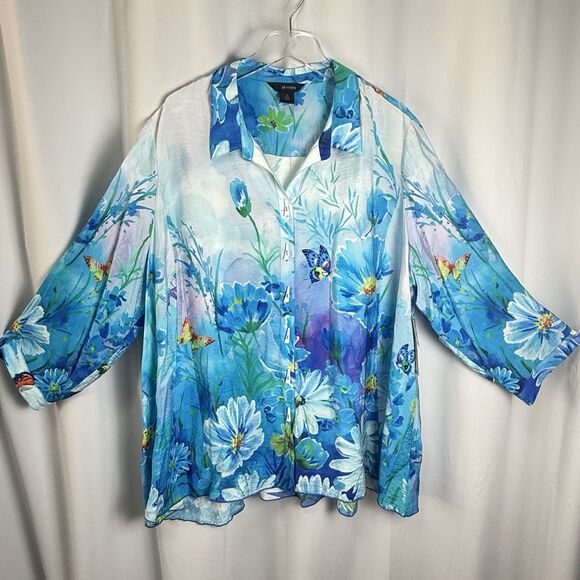 Ali Miles Women’s Blue Butterfly Swing Button Down Tunic Top Sz 2X New - Picture 2 of 7